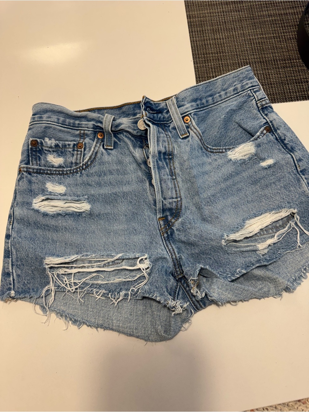 Levi's Light Blue Distressed Denim Cutoff Shorts